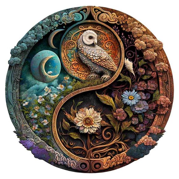 Flower & Bird Yin Yang wooden jigsaw puzzle - Picture 1 of 4